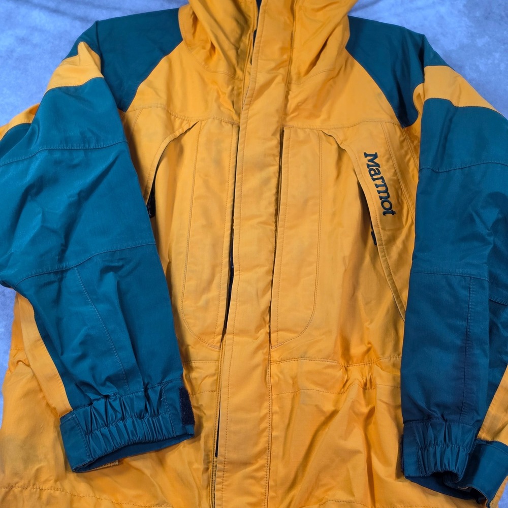 Marmot Gore-Tex 3-Ply Parka Jacket XS Yellow Green Good Vintage Mountain Coat